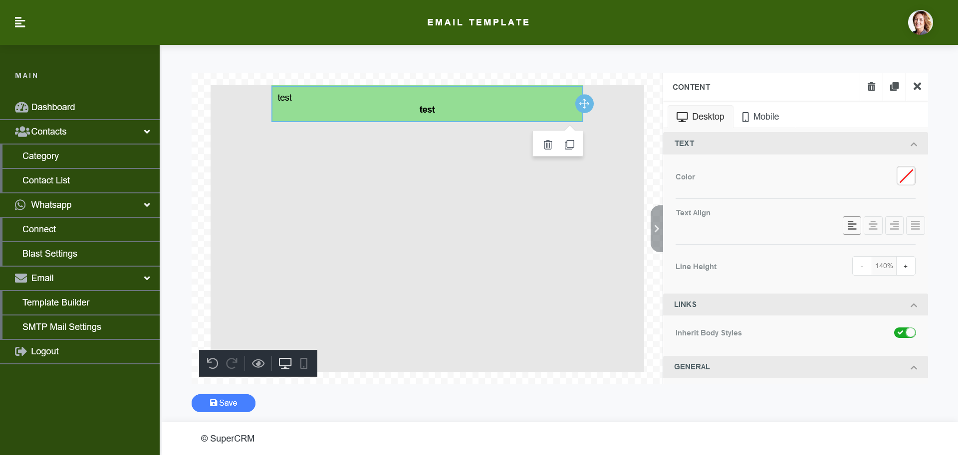 Super CRM: template builder email